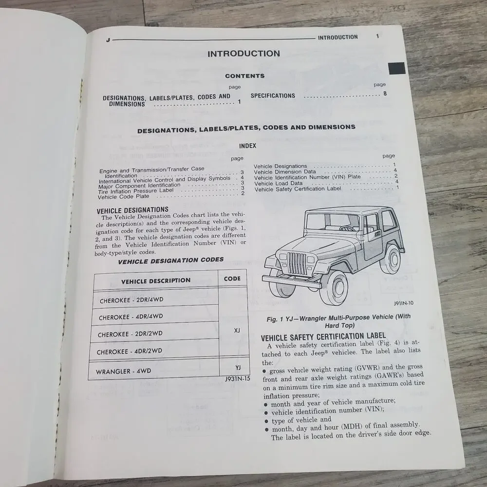 OEM 1993 Jeep Cherokee Wrangler 93 YJ Service Manual Chrysler Used 81-370-3145